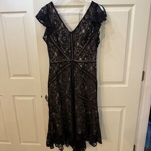 Taylor Women's Dress Black And‎ Nude Lace Overlay Sexy Witch Size 10